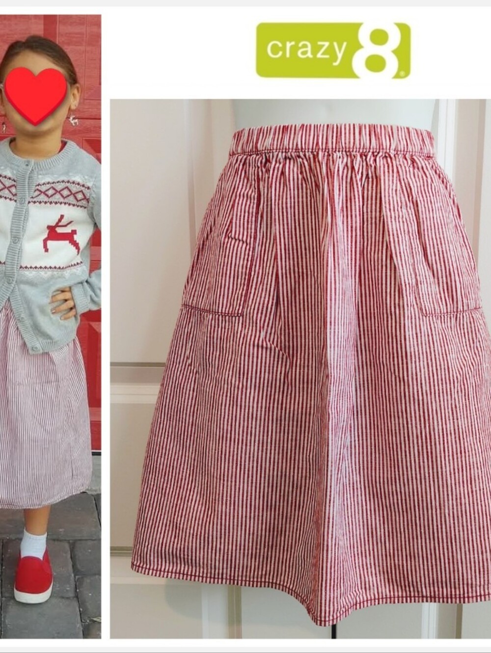 Red & White Striped Midi Skirt